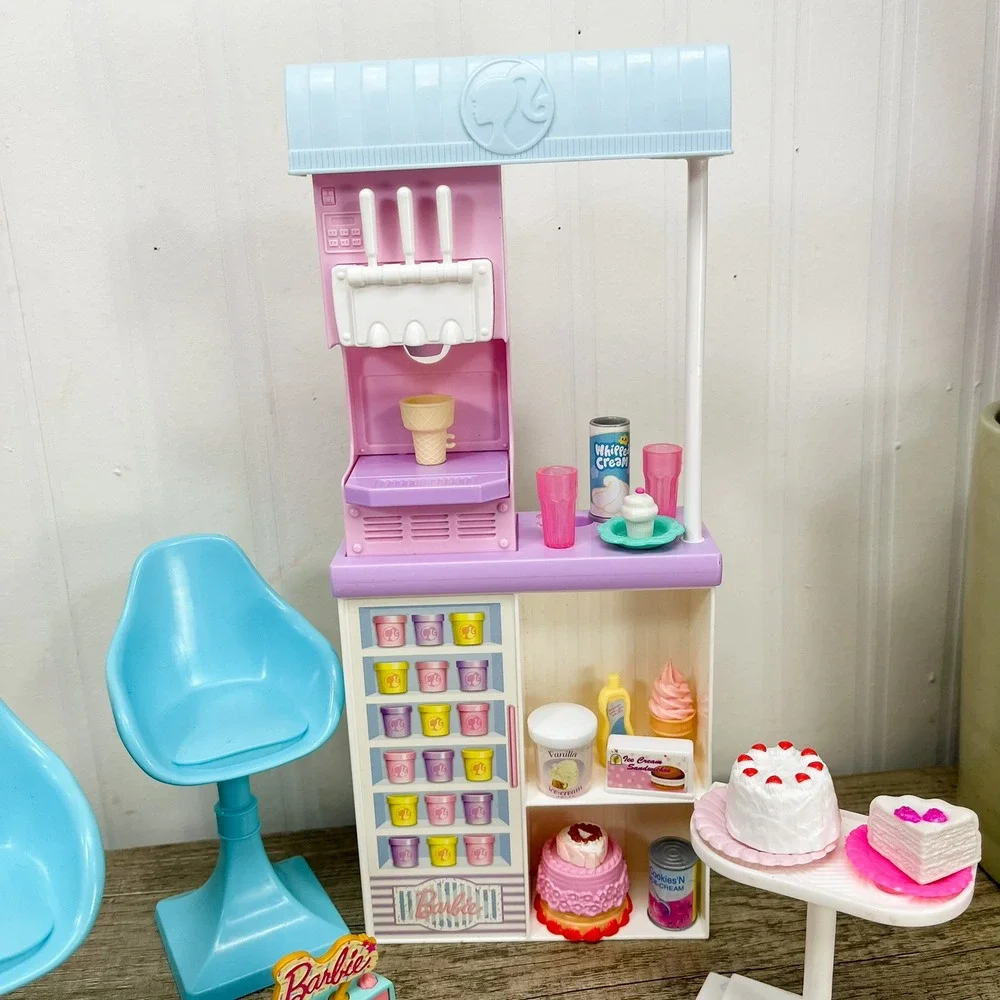 Barbie Sweet Shop Playset Ice Cream Counter Chairs Cake Accessories Lot